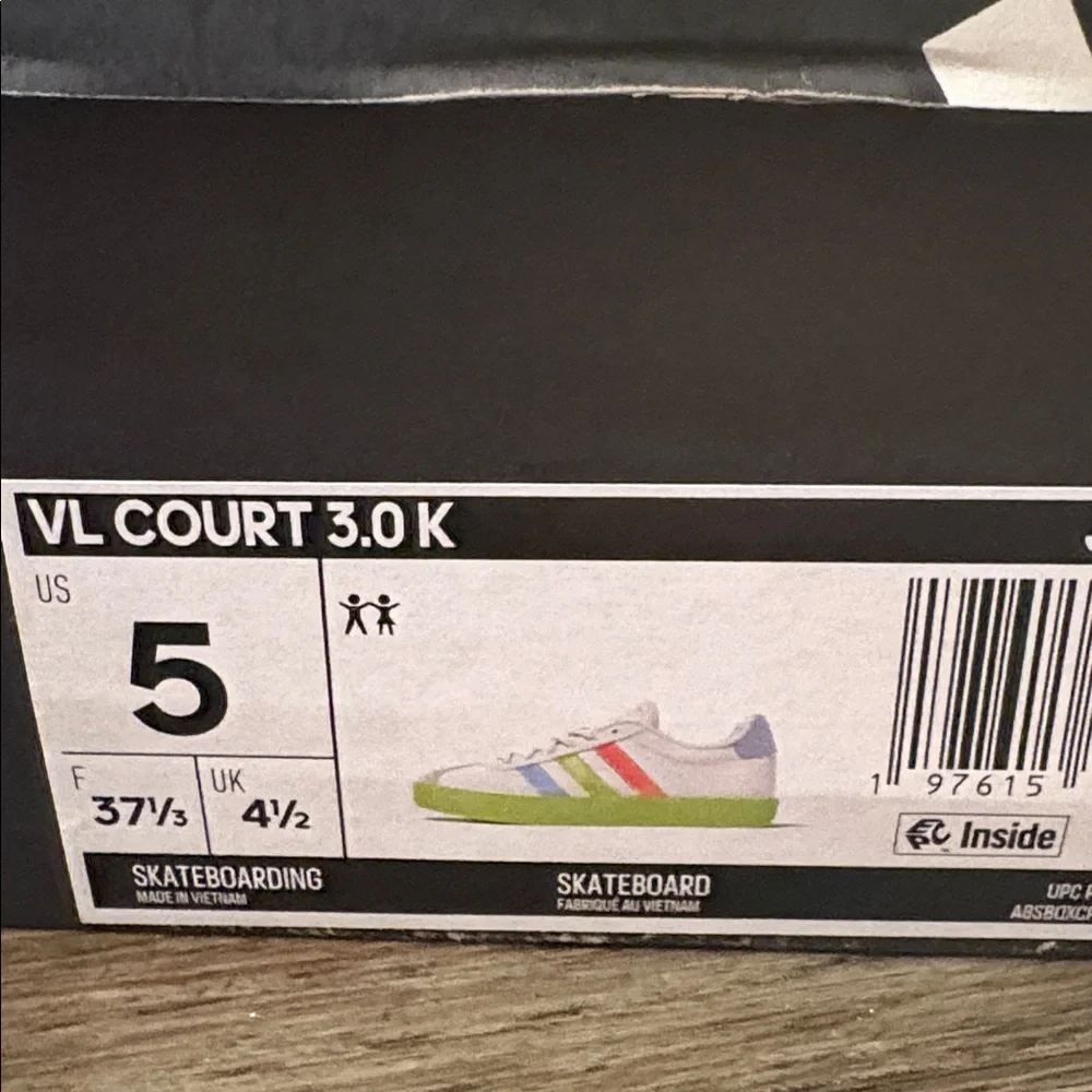 NIB [Adidas] VL Court 3.0 K Skateboard Tennis Shoes Sneakers Neon Youth 5 / W 6 - Picture 13 of 14